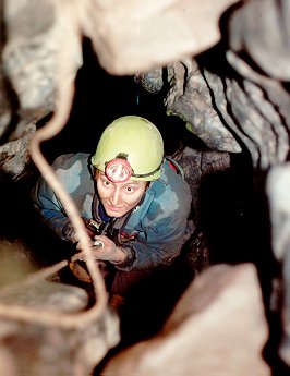 Caver coming up rope