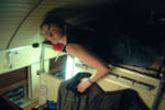 Tracey poses on the first class bunk